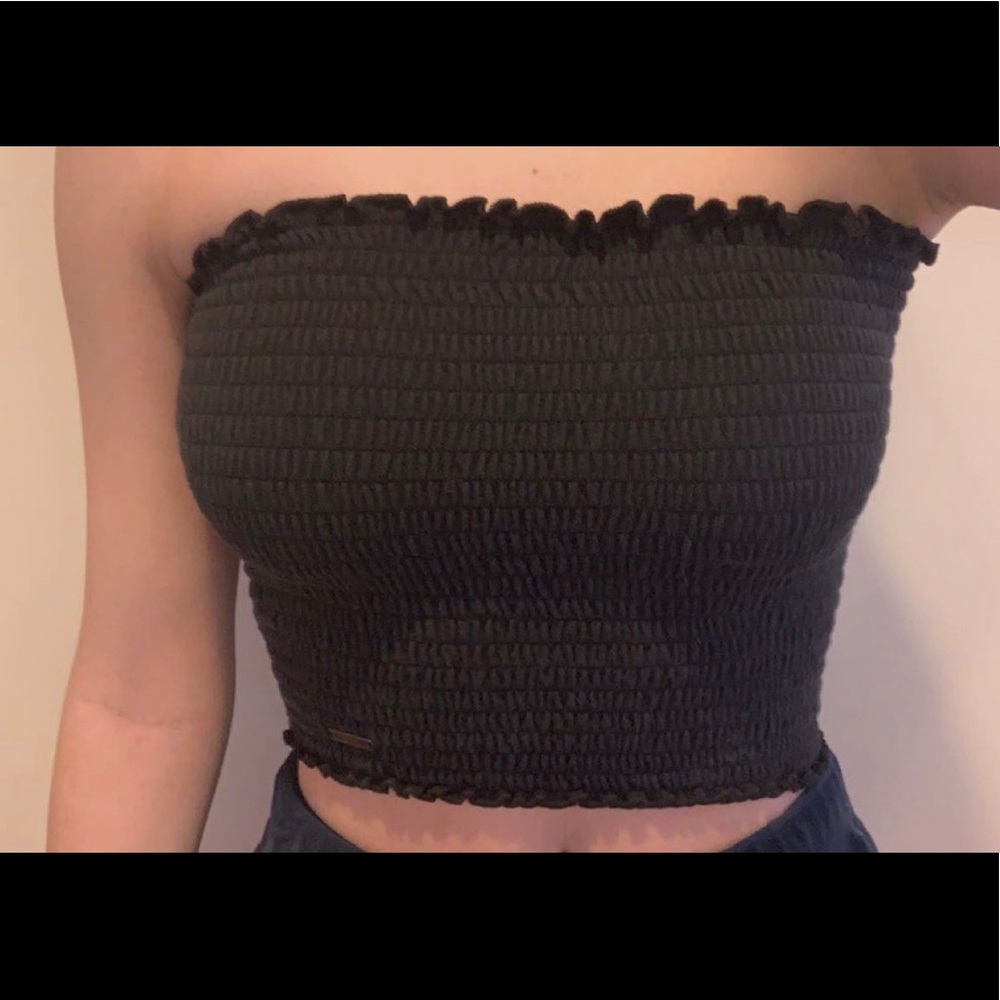 XS Hollister Smocked Crop Tube Top Black